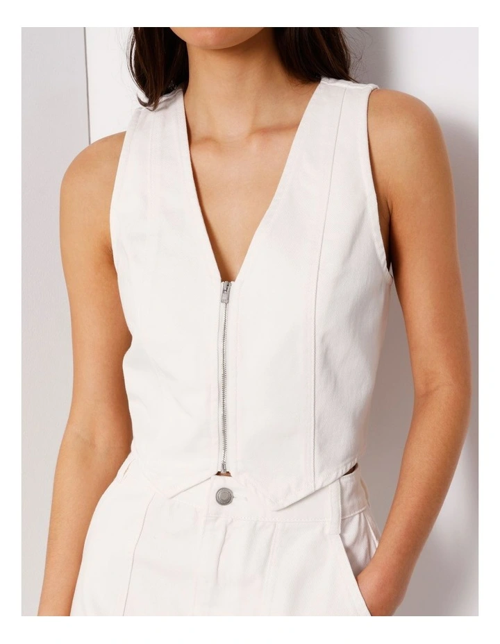 Denim Zip Through Vest In Ecru image 3