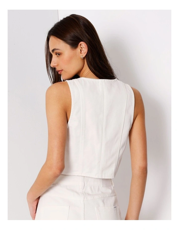 Denim Zip Through Vest In Ecru image 4