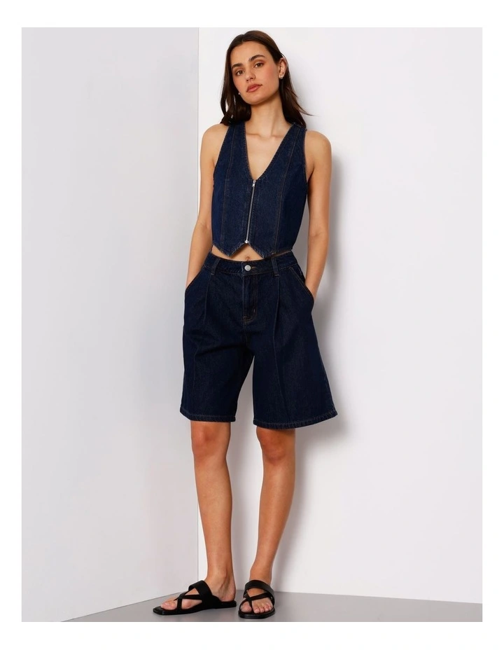Denim Zip Through Vest In Indigo image 2