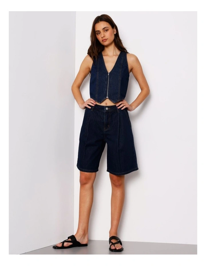 Denim Zip Through Vest In Indigo image 5