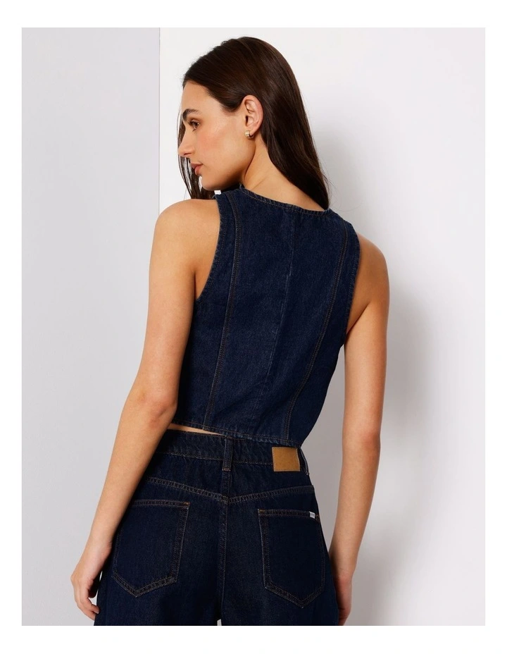 Denim Zip Through Vest In Indigo image 6