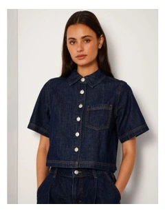 Short Sleeve Boxy Lightweight Denim Shirt In Indigo