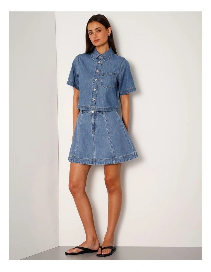 Short Sleeve Boxy Lightweight Denim Shirt In Bright Blue image 2