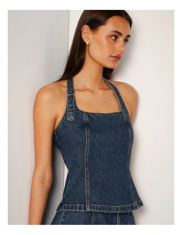 Halter Neck Denim Top With D-ring In Vintage Jade image 1