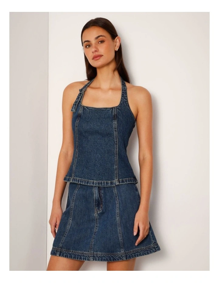 Halter Neck Denim Top With D-ring In Vintage Jade image 2
