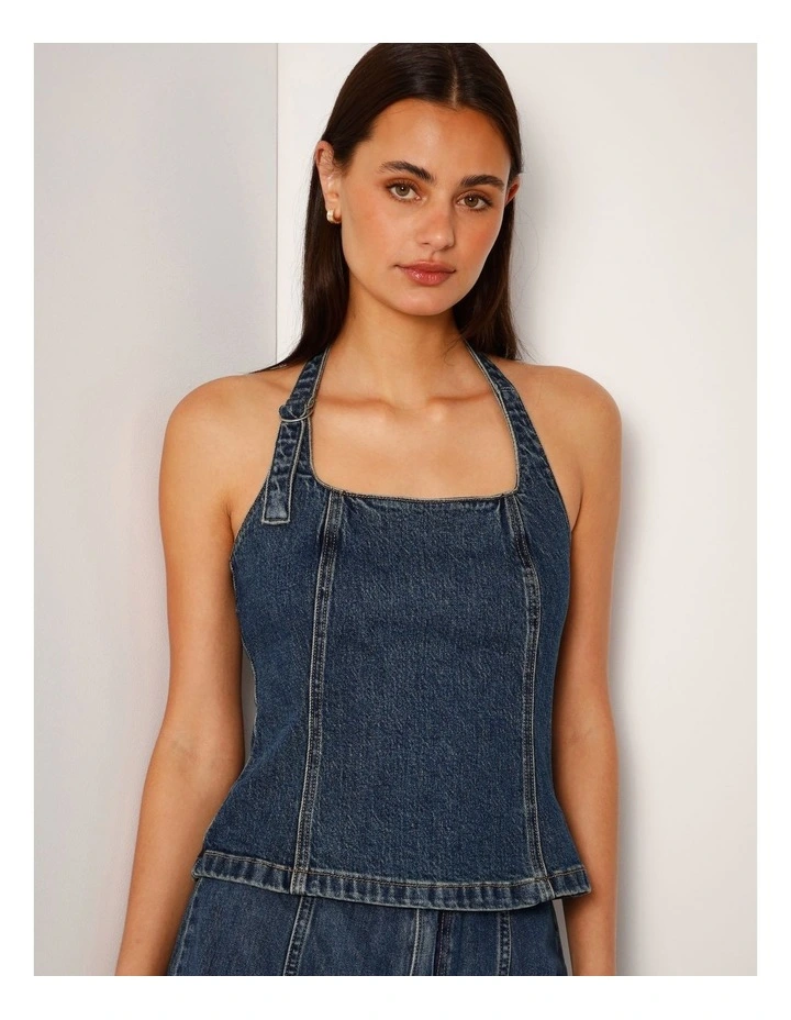 Halter Neck Denim Top With D-ring In Vintage Jade image 3