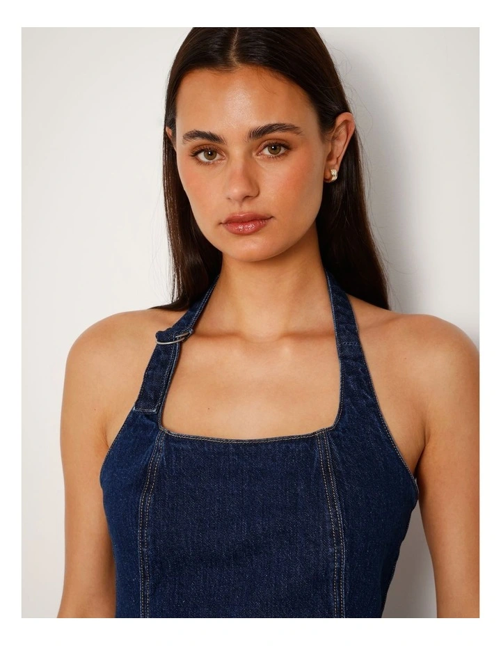 Halter Neck Denim Top With D-ring In True Blue image 5