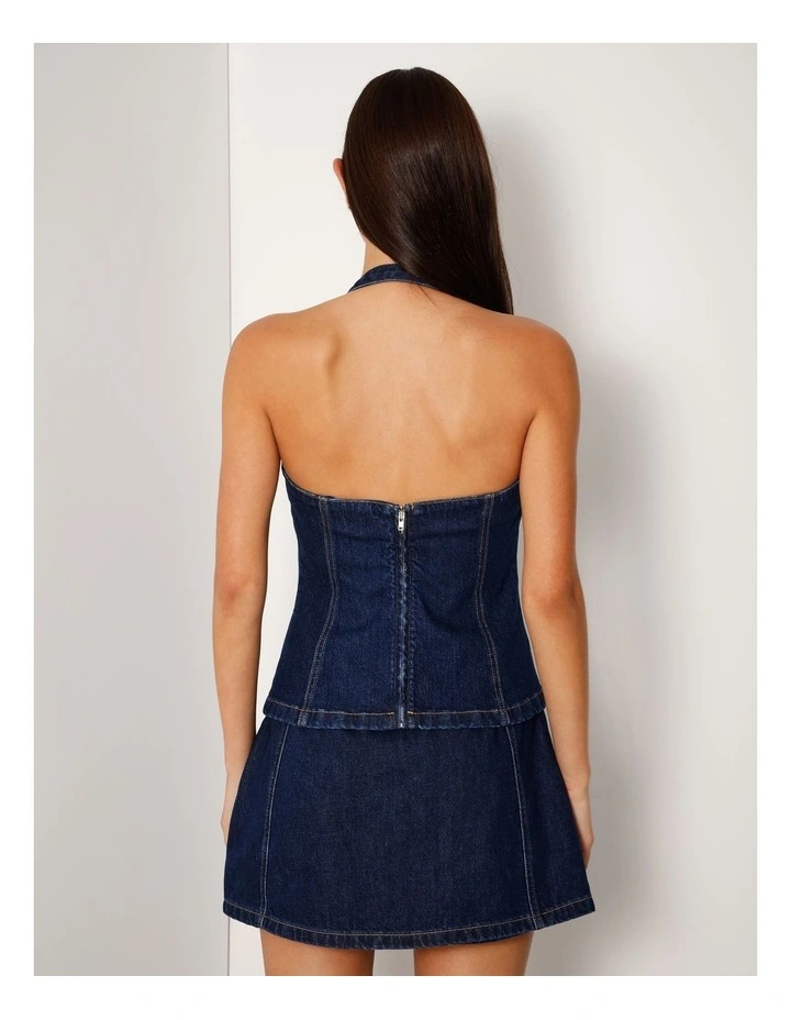 Halter Neck Denim Top With D-ring In True Blue image 6
