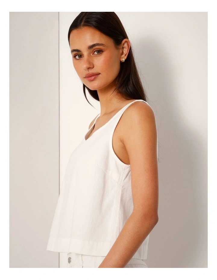 Lightweight Denim Tank Top In Ecru image 3