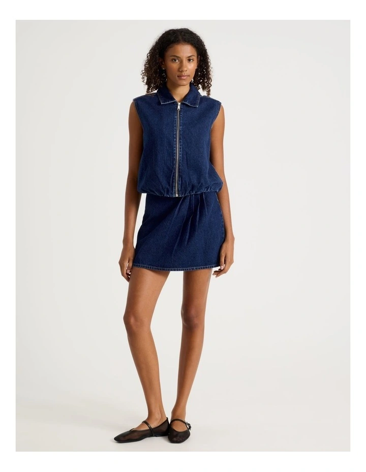 Pleated Denim Vest in Medium Indigo image 1