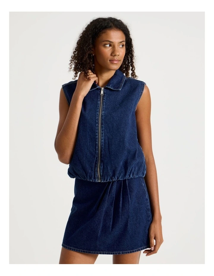 Pleated Denim Vest in Medium Indigo image 2