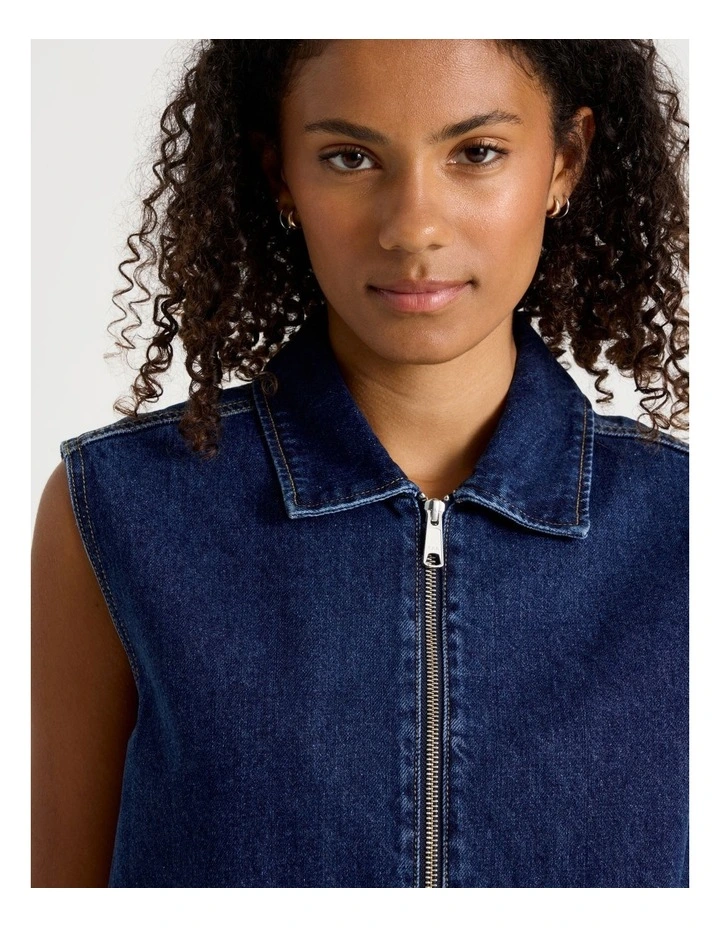 Pleated Denim Vest in Medium Indigo image 4
