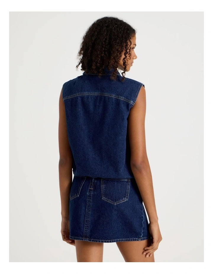 Pleated Denim Vest in Medium Indigo image 6