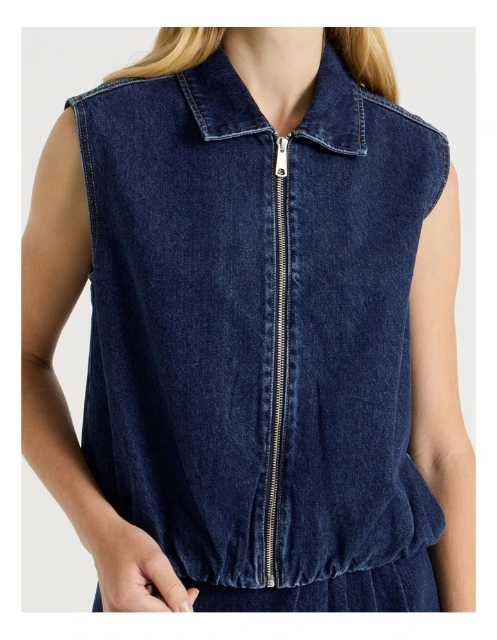 Pleated Denim Vest in Medium Indigo image 7