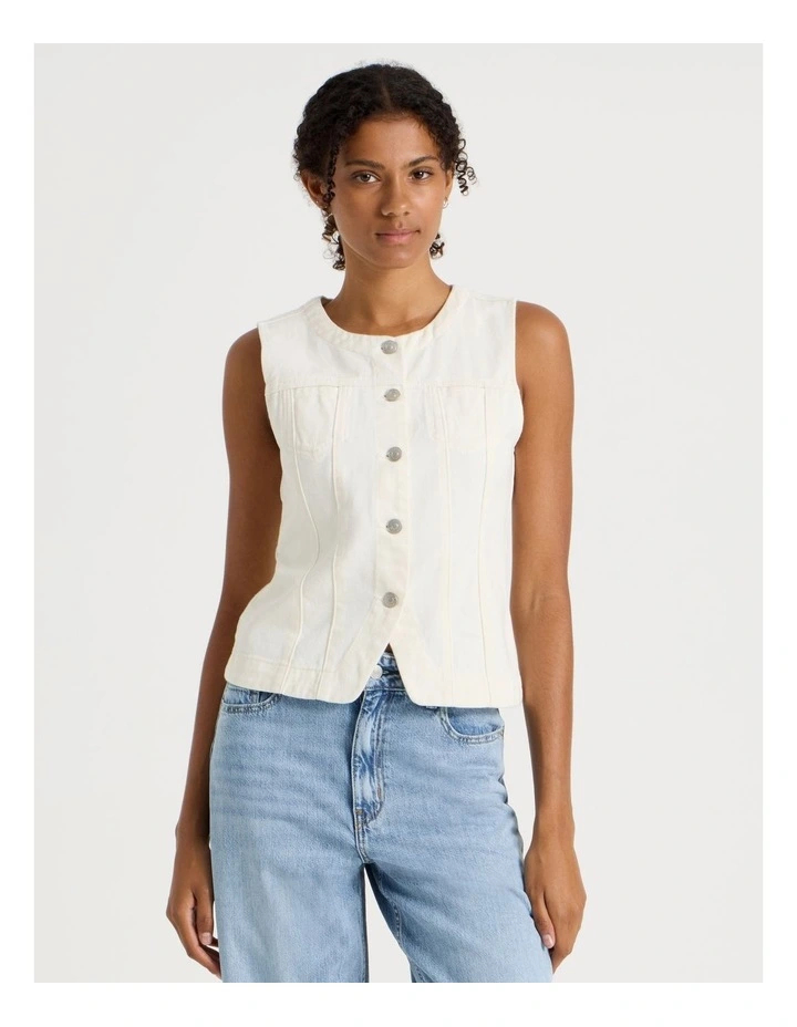 Denim Vest in Ecru image 1