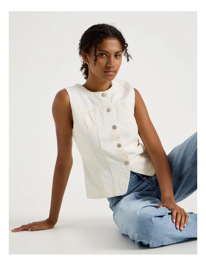 Denim Vest in Ecru image 2