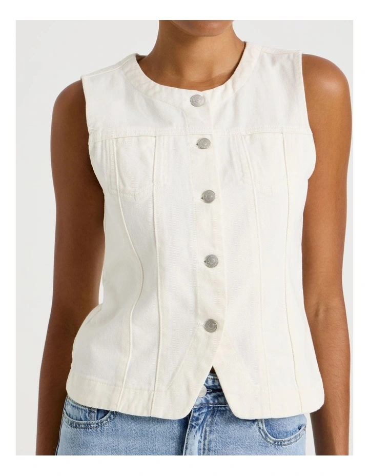Denim Vest in Ecru image 7