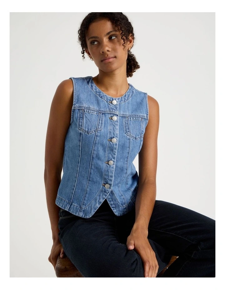 Denim Vest in Medium Indigo image 1