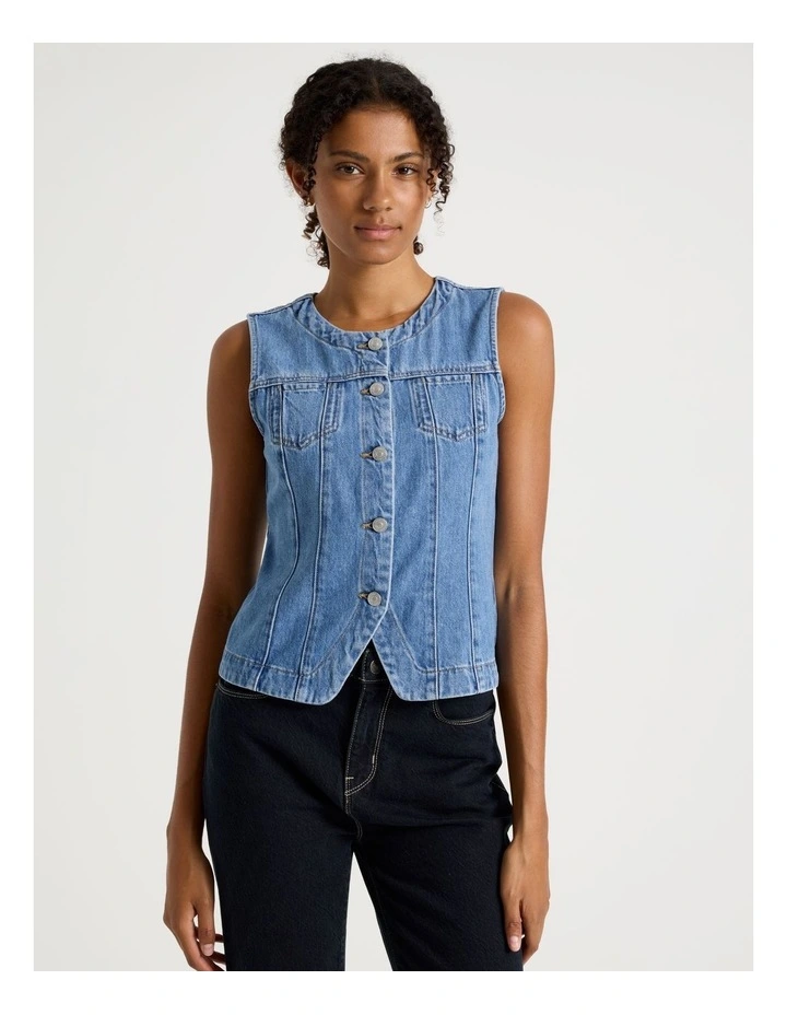 Denim Vest in Medium Indigo image 2