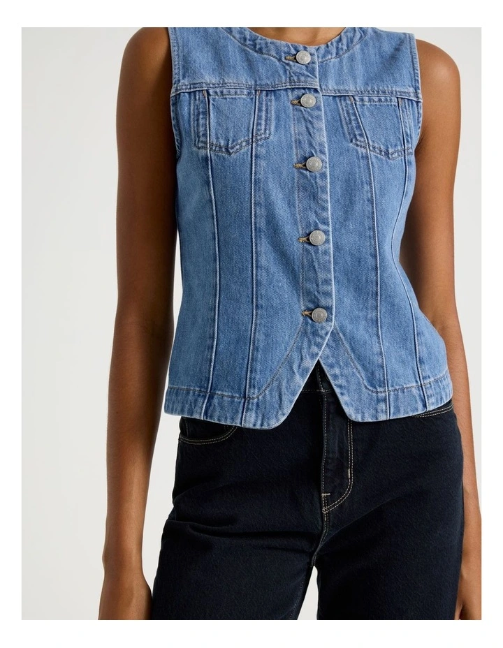 Denim Vest in Medium Indigo image 4