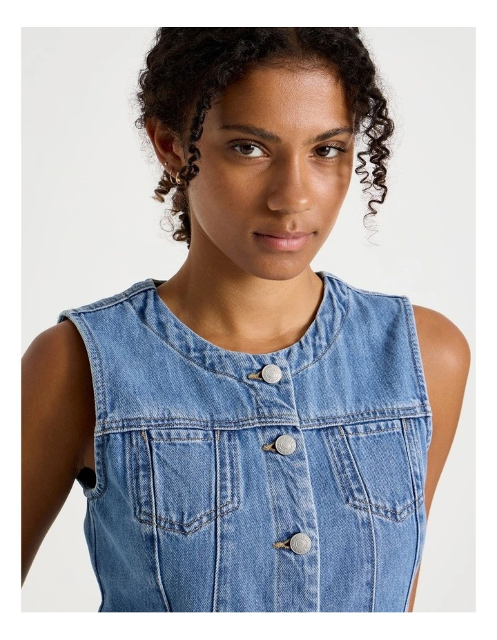 Denim Vest in Medium Indigo image 7