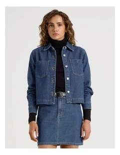 Cropped Boxy Jacquard Shirt in Mid Indigo