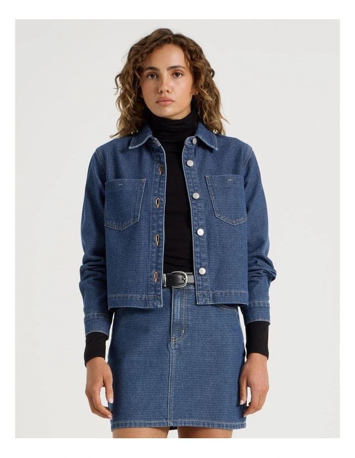 Cropped Boxy Jacquard Shirt in Mid Indigo image 1