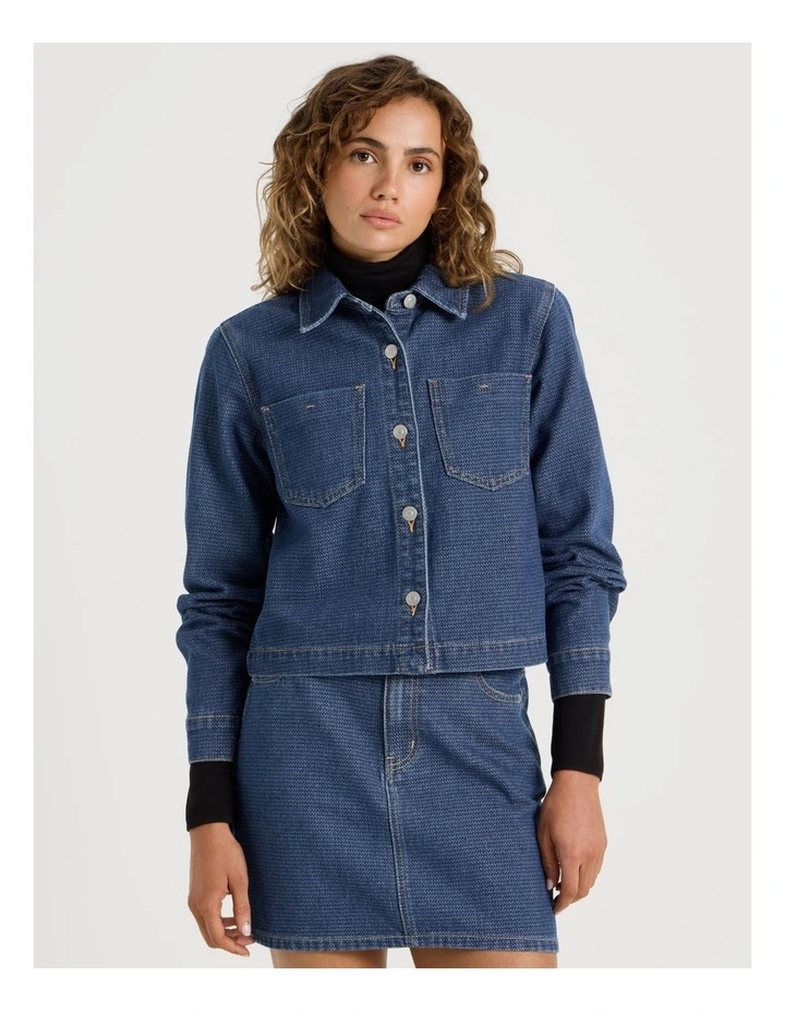 Cropped Boxy Jacquard Shirt in Mid Indigo image 3