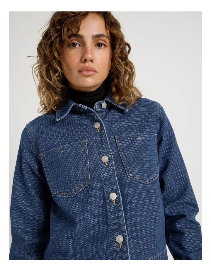 Cropped Boxy Jacquard Shirt in Mid Indigo image 4