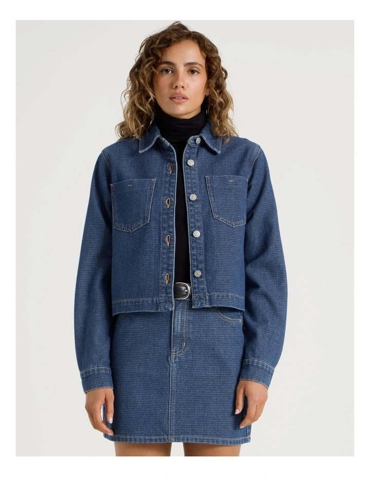 Cropped Boxy Jacquard Shirt in Mid Indigo image 5