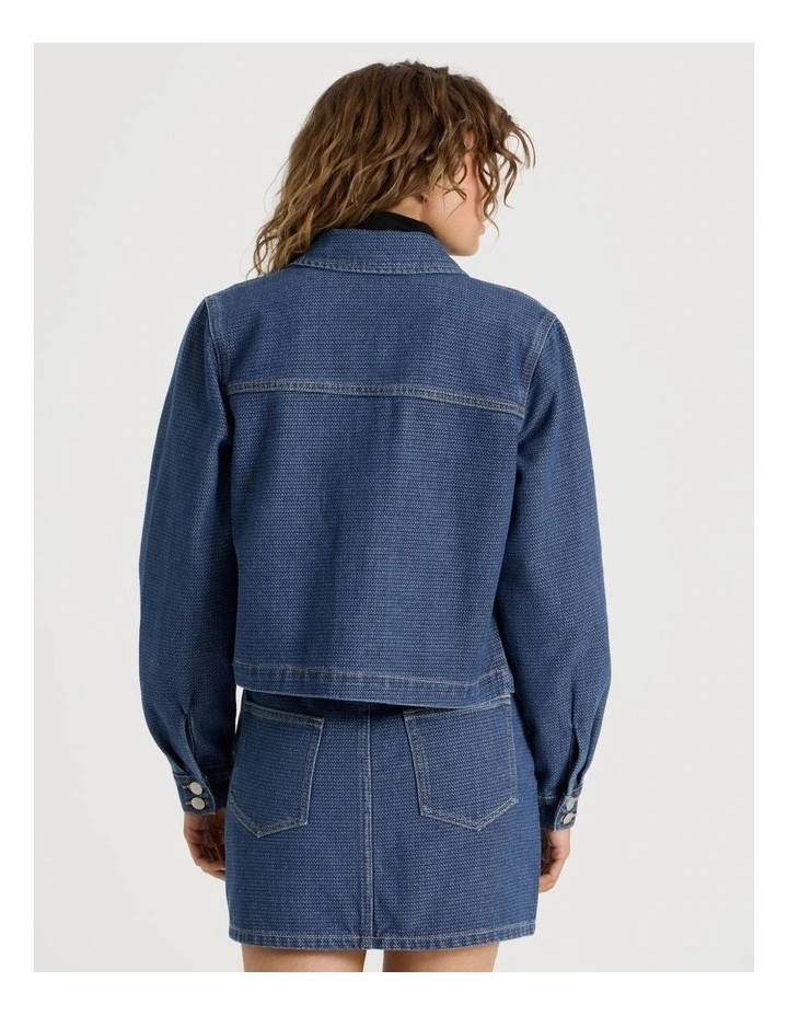 Cropped Boxy Jacquard Shirt in Mid Indigo image 6