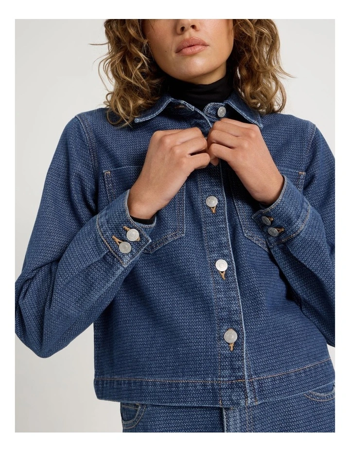 Cropped Boxy Jacquard Shirt in Mid Indigo image 7