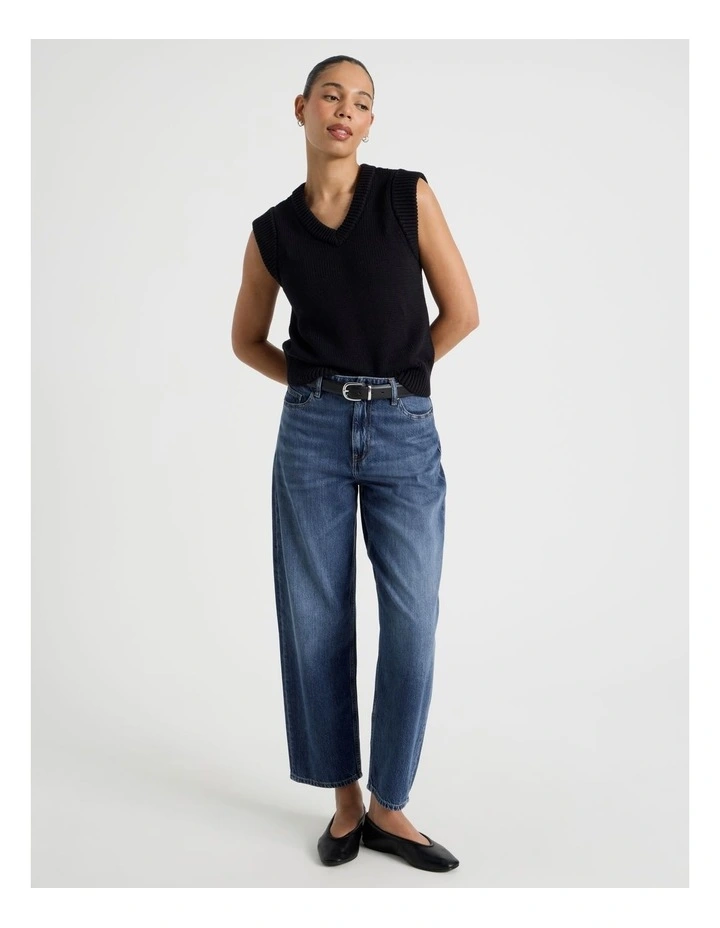 Cotton Sleeveless V Neck Knit Top in Black image 2