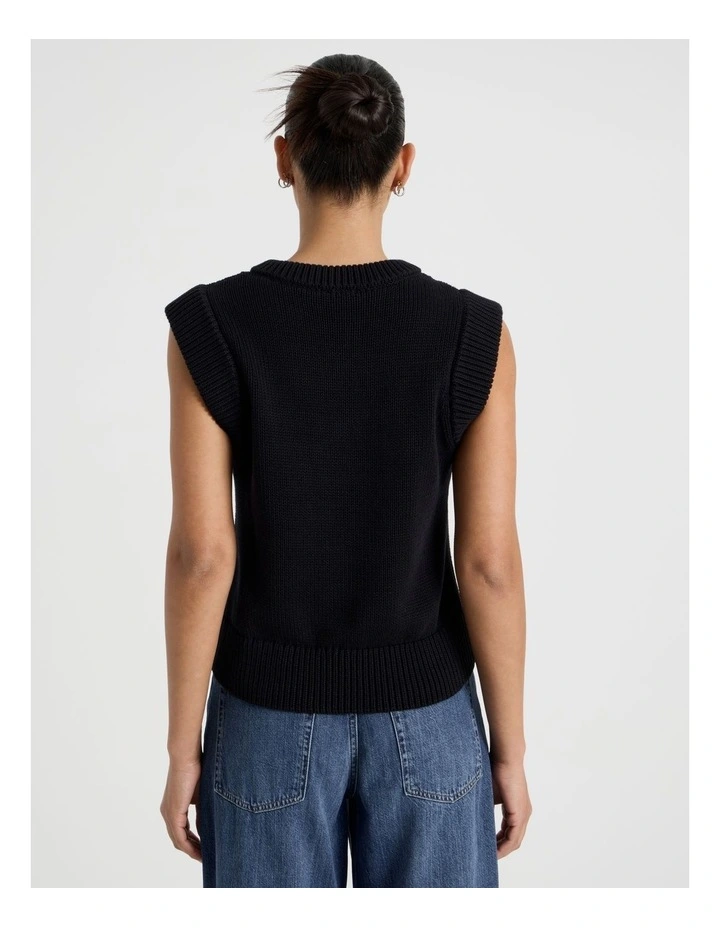 Cotton Sleeveless V Neck Knit Top in Black image 6