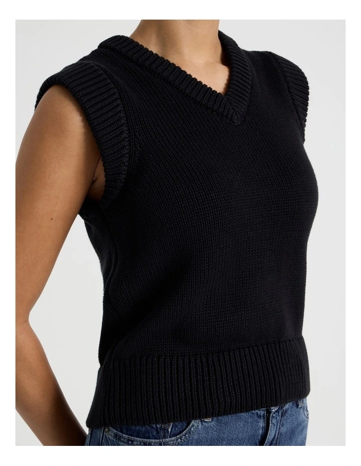 Cotton Sleeveless V Neck Knit Top in Black image 7