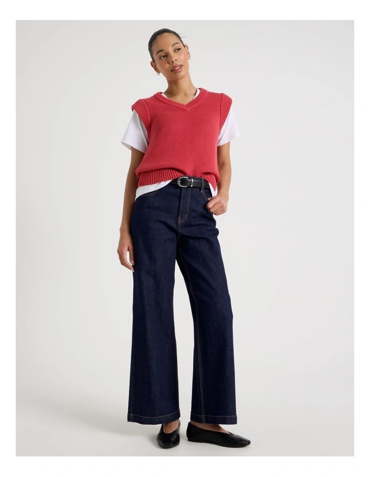 Cotton Sleeveless V Neck Knit Top in Red image 2