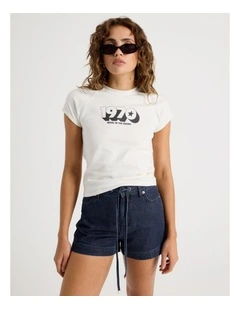 Graphic Raglan Tee in White