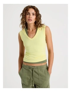 V Neck Rib Tank in Yellow