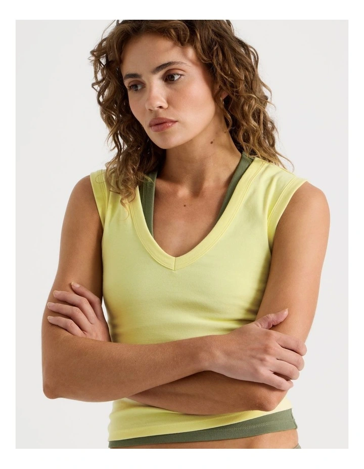 V Neck Rib Tank in Yellow image 3