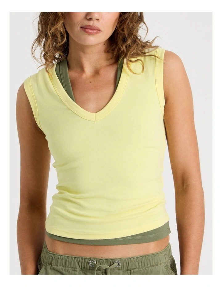 V Neck Rib Tank in Yellow image 4