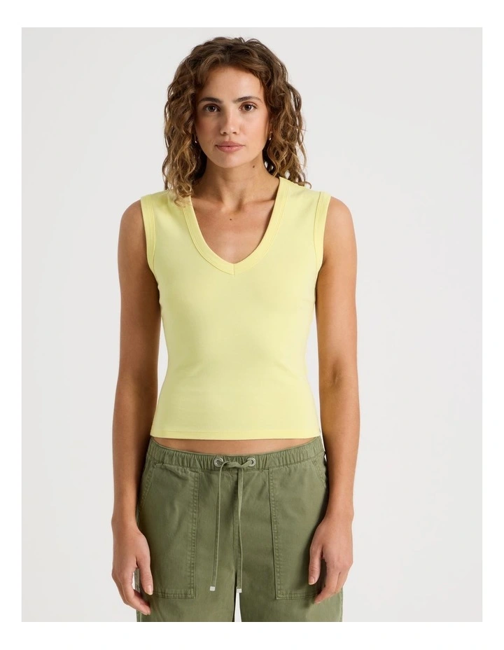 V Neck Rib Tank in Yellow image 5