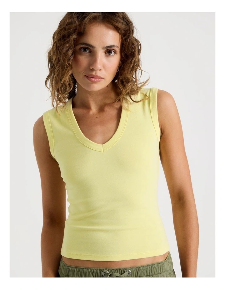 V Neck Rib Tank in Yellow image 7