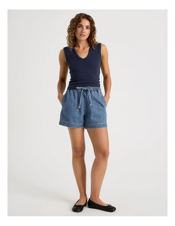 V Neck Rib Tank in Navy image 2