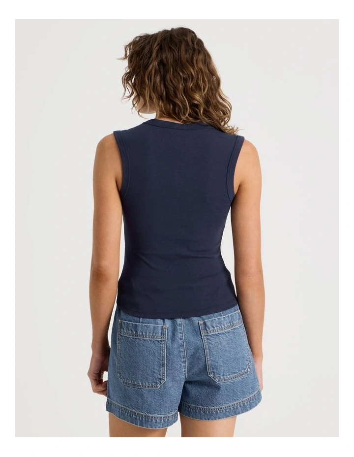 V Neck Rib Tank in Navy image 6