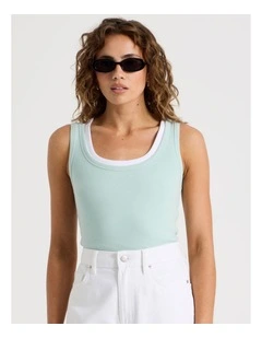 Slim Fit Scoop Neck Tank in Green