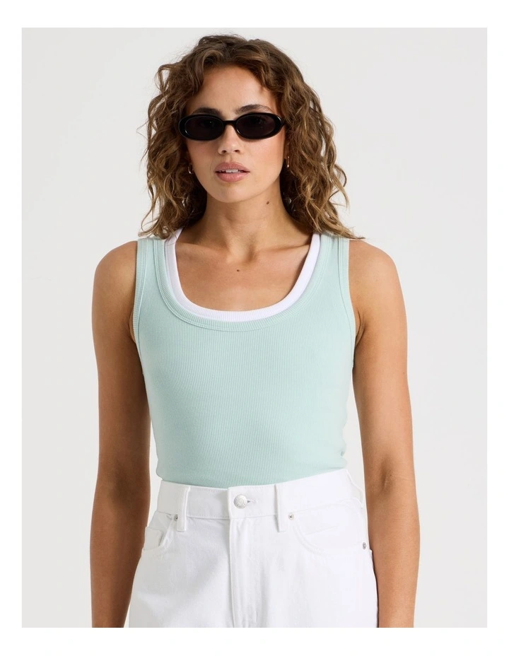Slim Fit Scoop Neck Tank in Green image 1