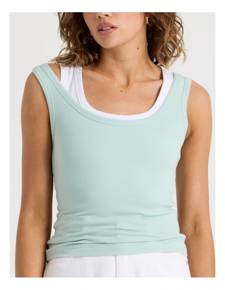 Slim Fit Scoop Neck Tank in Green image 2