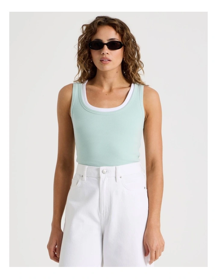 Slim Fit Scoop Neck Tank in Green image 3