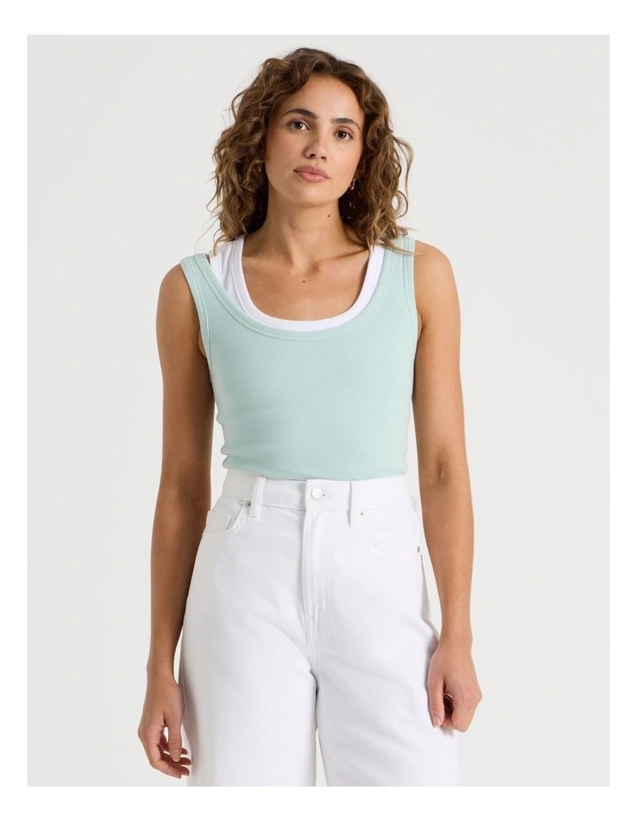 Slim Fit Scoop Neck Tank in Green image 4