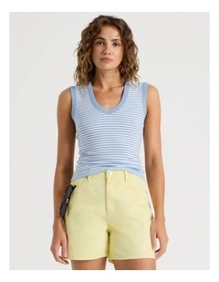 V Neck Rib Tank in Blue